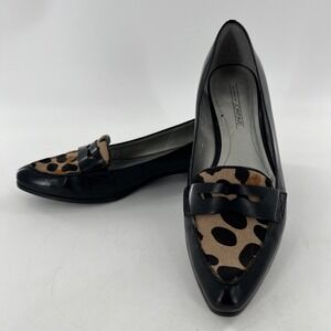 Circa Joan David Slip On Cheetah Leopard Fur Flat Loafer Womens 9 Black DJKickIt